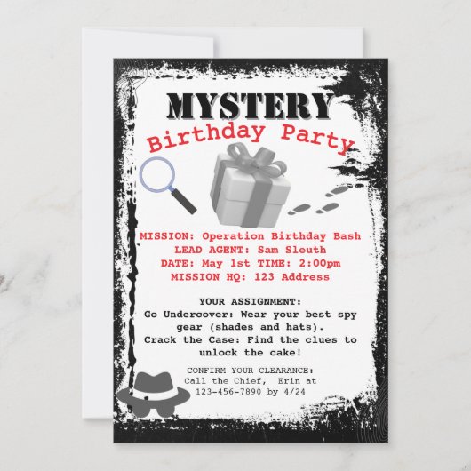 Mystery Sleuth Birthday Party Mission 招待状 (正面)