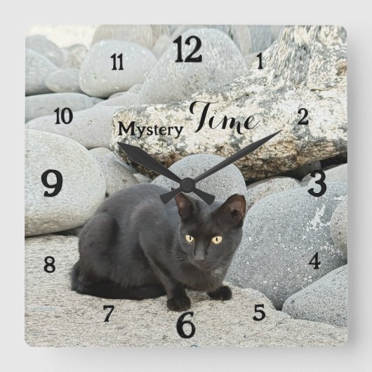 Mystery Time – Black Cat Wall Clock スクエア壁時計 (正面)