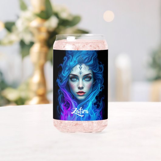 Mystery Woman Emerging from Blue & Purple Flames ガラス缶 (インサイチュ (ウェディング))