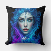 Mystery Woman Emerging from Blue & Purple Flames クッション (正面)