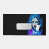 Mystery Woman Emerging from Blue & Purple Flames デスクマット (キーボード&マウス)