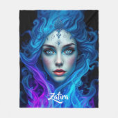 Mystery Woman Emerging from Blue & Purple Flames フリースブランケット (正面)