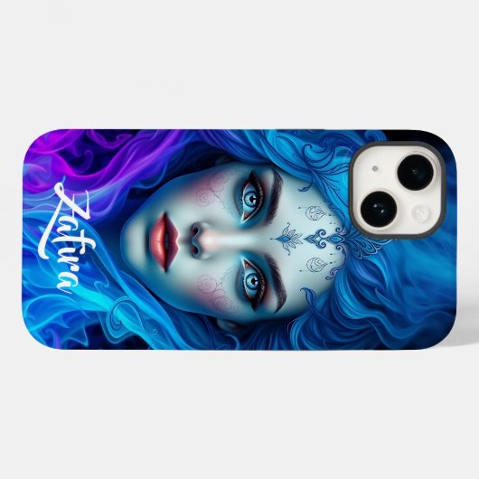 Mystery Woman Emerging from Blue & Purple Flames Case-Mate iPhoneケース (裏面 (横))