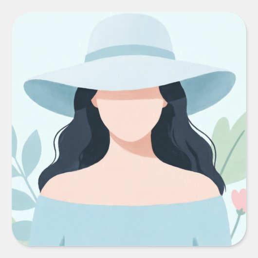Mystery Woman in Wide-Brim Hat スクエアシール (正面)