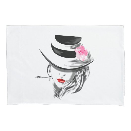Mysteryous Lady Pillow Case赤い唇 枕カバー (正面)