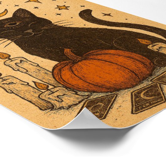Mystic Black Cat Halloween Boho ポスター (角)