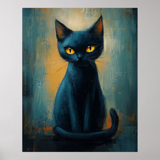 Mystic Black Cat in Teal Shadows ポスター (正面)
