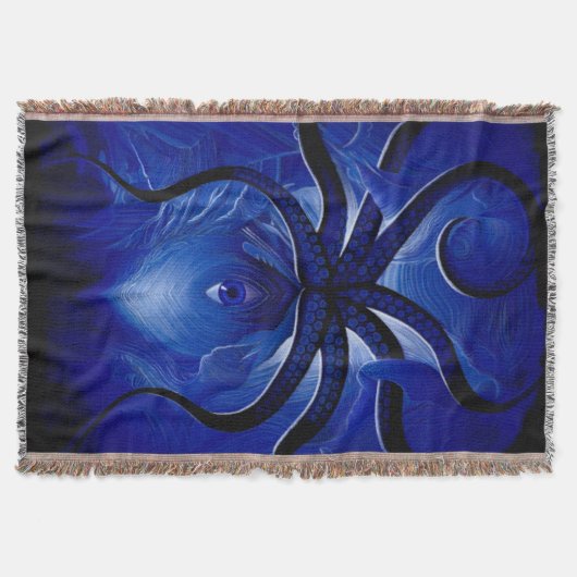  “Mystic Blue Octopus  throw Blanket** スローブランケット (正面)