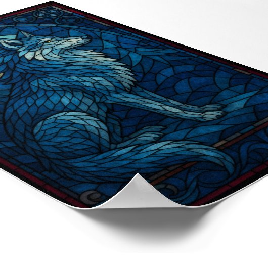 Mystic Blue Wolf – Stained Glass Style Wall Art ポスター (角)