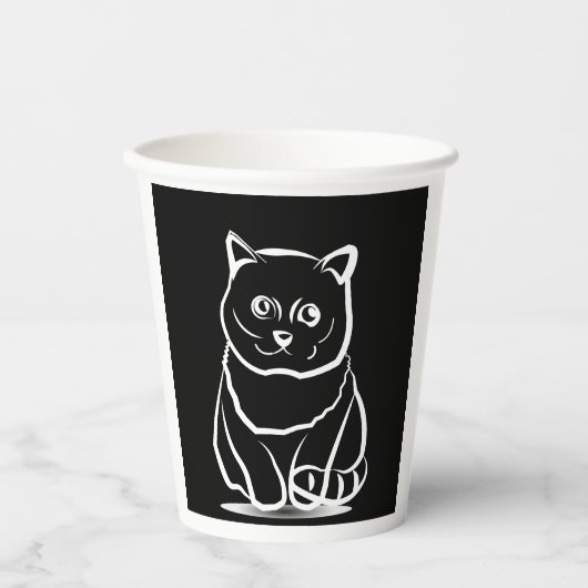 Mystic Cat Head – Minimalist Feline Line Art T-Shi 紙コップ (正面)