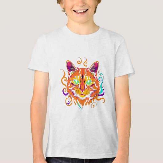 Mystic Cat – Neonfarbene Katze トライブレンドTシャツ (正面)