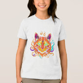 Mystic Cat – Neonfarbene Katze トライブレンドTシャツ (正面)