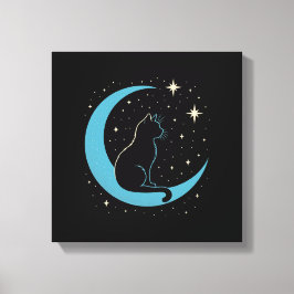 Mystic Cat on Blue Moon Night Sky キャンバスプリント