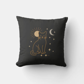Mystic Cat Throw Pillow – Minimalist Celestial Lin クッション