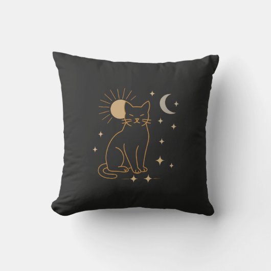 Mystic Cat Throw Pillow – Minimalist Celestial Lin クッション (正面)