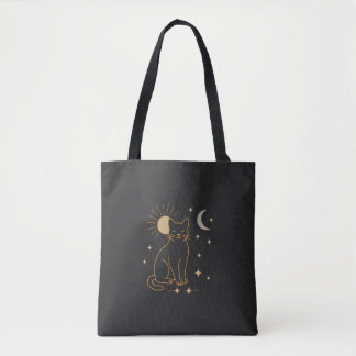 Mystic Cat Tote Bag- Minimalist Celestial Line Ar トートバッグ
