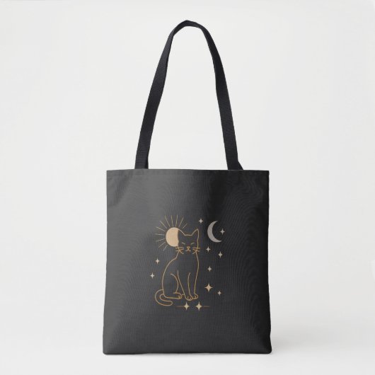 Mystic Cat Tote Bag- Minimalist Celestial Line Ar トートバッグ (正面)