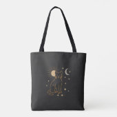 Mystic Cat Tote Bag- Minimalist Celestial Line Ar トートバッグ (裏面)