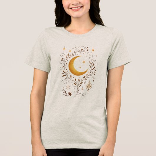 Mystic Celestial Winter | Fantasy Moon & Golden Fl トライブレンドＴシャツ (正面)