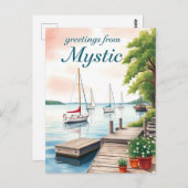 Mystic, Connecticut – Waterfront & Sailboats ポストカード (正面/裏面)