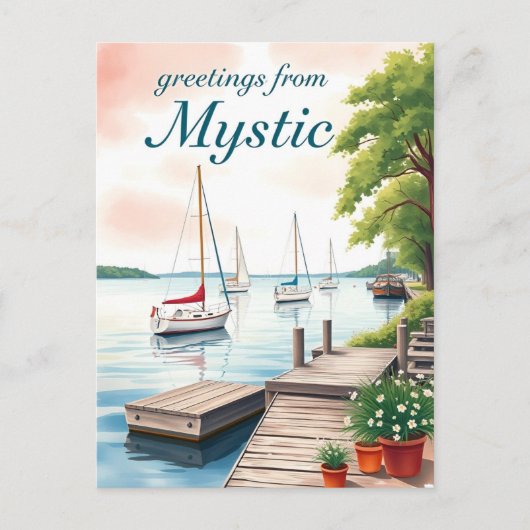 Mystic, Connecticut – Waterfront & Sailboats ポストカード (正面)
