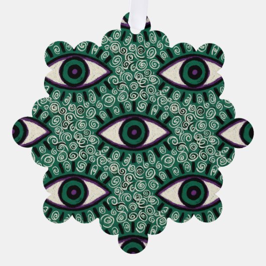 "Mystic Emerald Eyes" - Psychedelic Swirl Seamless オーナメントカード (正面)