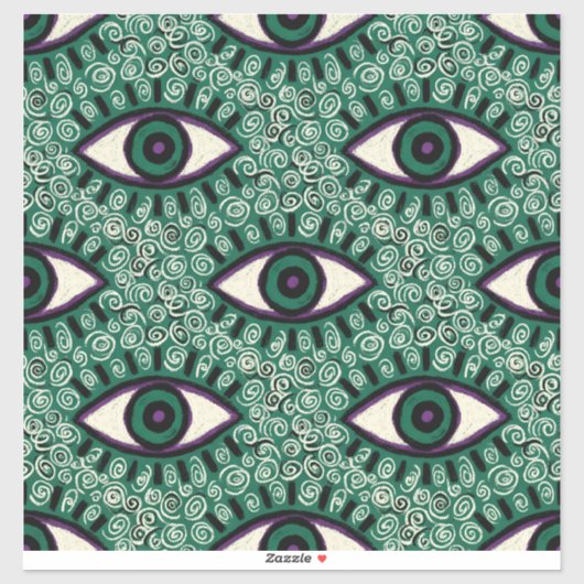 "Mystic Emerald Eyes" - Psychedelic Swirl Seamless シール (シート)
