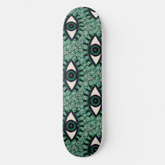 "Mystic Emerald Eyes" - Psychedelic Swirl Seamless スケートボード (正面)