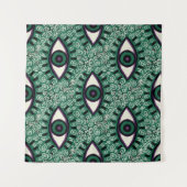 "Mystic Emerald Eyes" - Psychedelic Swirl Seamless タペストリー (正面(横))