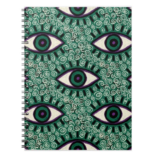 "Mystic Emerald Eyes" - Psychedelic Swirl Seamless ノートブック (正面)