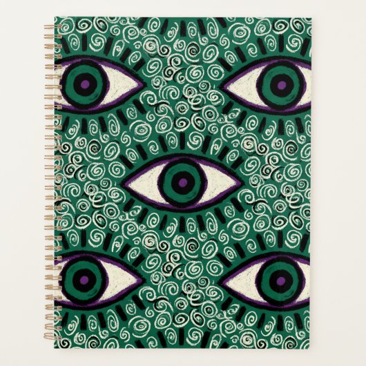 "Mystic Emerald Eyes" - Psychedelic Swirl Seamless プランナー手帳 (正面)