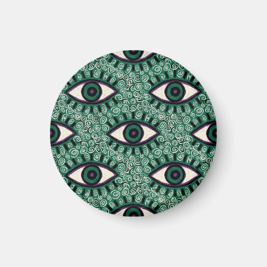 "Mystic Emerald Eyes" - Psychedelic Swirl Seamless マグネット (正面)