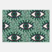 "Mystic Emerald Eyes" - Psychedelic Swirl Seamless ラッピングペーパーシート (正面3)