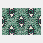 "Mystic Emerald Eyes" - Psychedelic Swirl Seamless ラッピングペーパーシート (正面2)