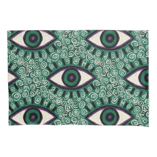 "Mystic Emerald Eyes" - Psychedelic Swirl Seamless 枕カバー (正面)
