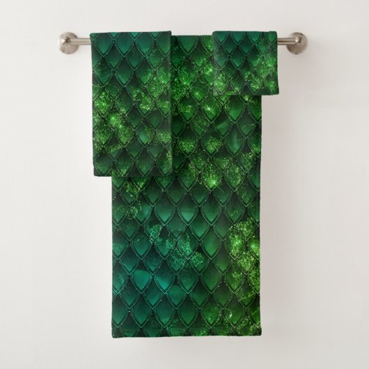 Mystic Emerald Fantasy Green Dragon Scale Pattern バスタオルセット (インサイチュ)