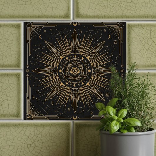 Mystic Eye Celestial Constellations Gold Design Ce タイル