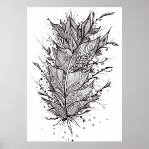 Mystic Feather Lineart Poster ポスター