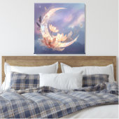 Mystic Feather Moon Boho Wall Art | Spiritual  キャンバスプリント (インサイチュ (寝室))