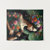 Mystic Floral Goddess with Black Cat – Fantasy Art タペストリー (正面(横))