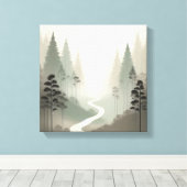 Mystic Forest Path in Soft Fog Minimalism キャンバスプリント (インサイチュ (ウッドフロア))