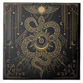 Mystic Gold Snaket Sun Celestial Astrology Art タイル (正面)
