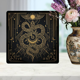 Mystic Gold Snaket Sun Celestial Astrology Art タイル