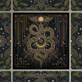 Mystic Gold Snaket Sun Celestial Astrology Art タイル