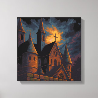 Mystic Gothic Castle Under Moonlight キャンバスプリント