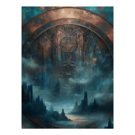 Mystic Gothic Steampunk Art - Blue Copper Patina  ポスター