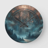 Mystic Gothic Steampunk Art - Blue Copper Patina  ラウンド壁時計 (正面)