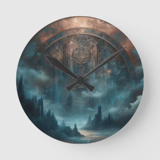 Mystic Gothic Steampunk Art - Blue Copper Patina  ラウンド壁時計