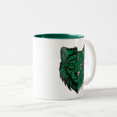 Mystic Green Wolf Fox Duality Mug - Unique Spirit  ツートーンマグカップ (正面右)
