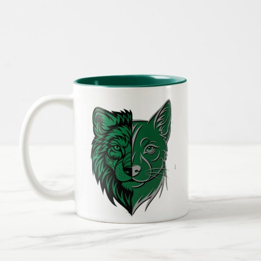 Mystic Green Wolf Fox Duality Mug - Unique Spirit  ツートーンマグカップ (左)